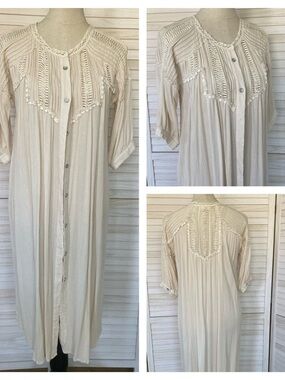 POL Crochet-Detail Button-Front Maxi Kimono/Robe Beige SZ S